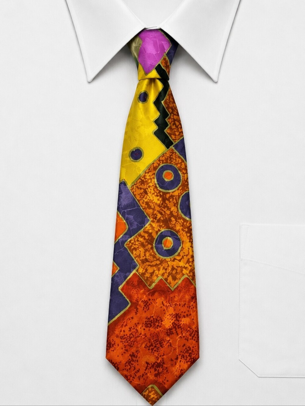 Vtg FORTE 1980s Colorful Abstract Tribal Pattern Tie